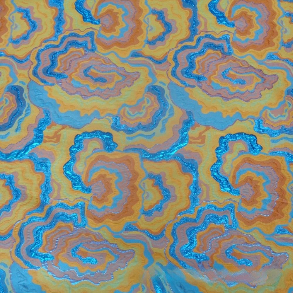 Floral Jacquard Fabric: Gold Thread Elegant Multicolor Pattern, 59" Wide