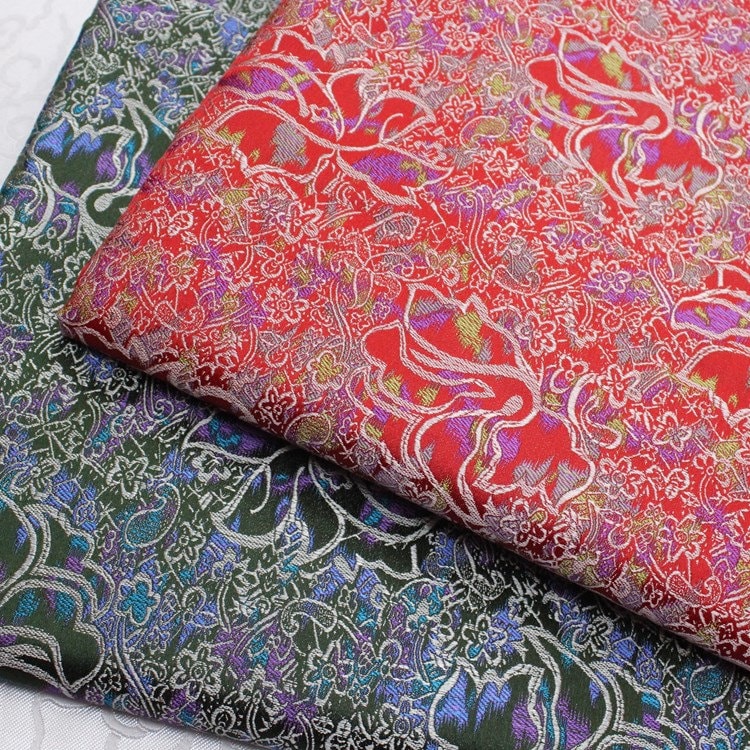 Silk Brocade Fabric: Peony Flower Design, 29.5" Wide - By the Meter