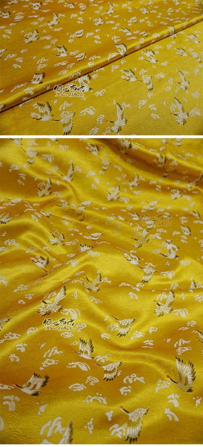 Crane Jacquard Satin Fabric: Gold Bird Brocade, 45"W Home Decor