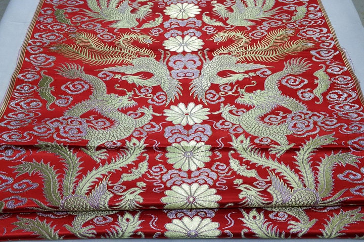 Robe impériale cheongsam tibétaine en brocart multicolore orné de dragons et de phénix chinois, tissu filé en soie, satin et brocart, 74 cm de large