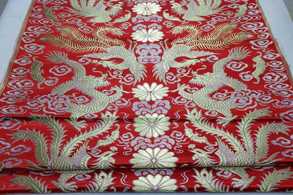 Robe impériale cheongsam tibétaine en brocart multicolore orné de dragons et de phénix chinois, tissu filé en soie, satin et brocart, 74 cm de large