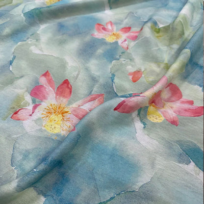 Lotus Painting Tencel Ramie Fabric: Sewing, Dress, Kimono - By The Meter
