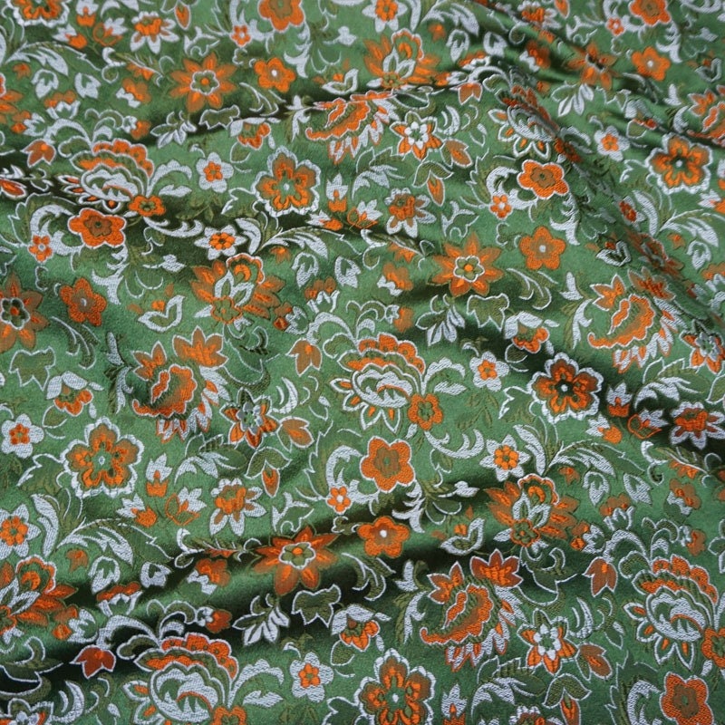 Green Floral Jacquard Brocade Fabric: Silk Rayon Blend, 29" Wide