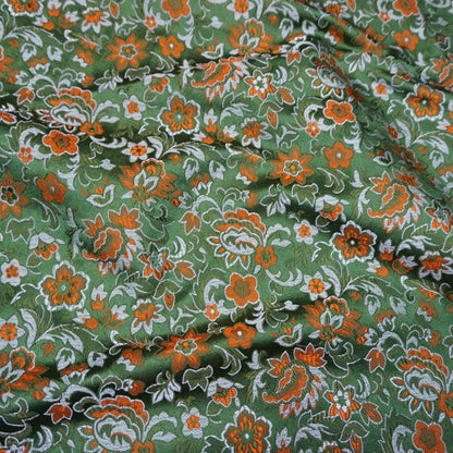 Green Floral Jacquard Brocade Fabric: Silk Rayon Blend, 29" Wide