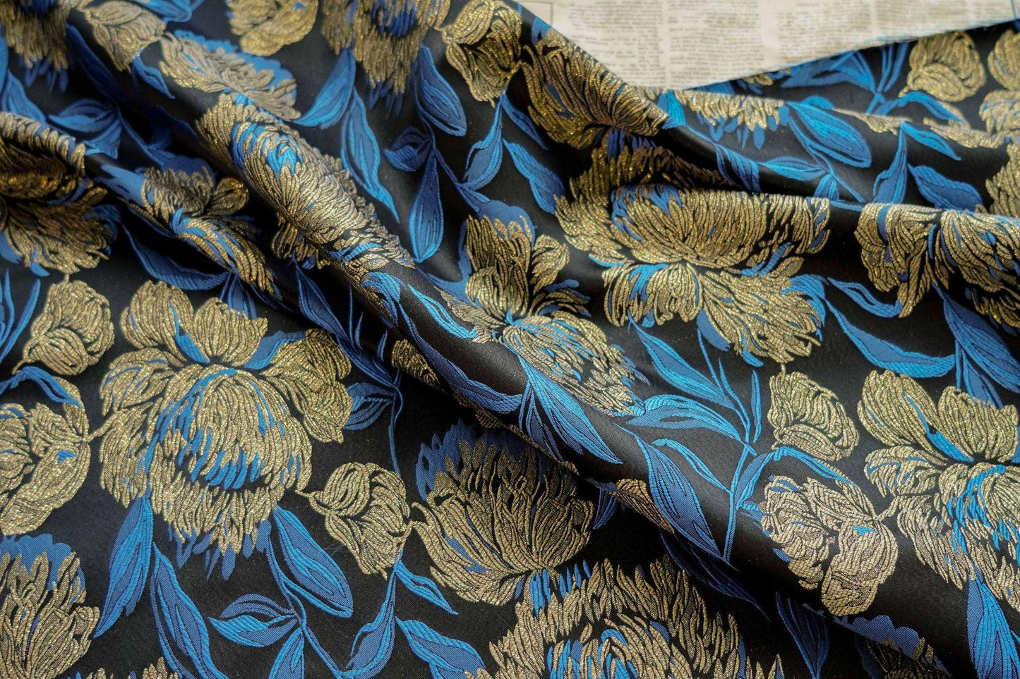 Gold Thread Floral Jacquard Fabric: Vintage Palace Designer Fabric, 62" Wide