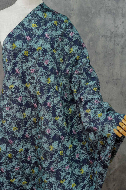 Blue Floral Embossed Jacquard Fabric: DIY Handbag & Upholstery Material (64" Wide)
