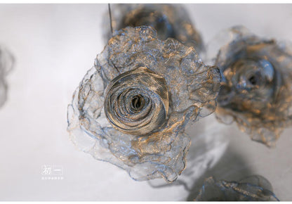 Blue & Gold Flower Corsage: Handmade Retro Clothing Design Accessory