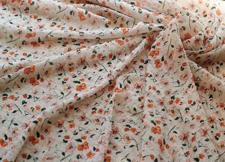 Floral Embossed Silk Chiffon Fabric: 53"W Bubble Crumpled Texture