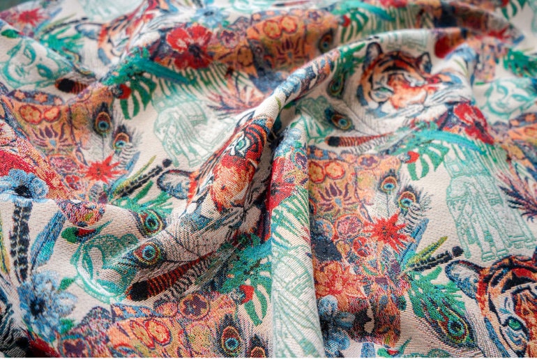 Tiger Zoo Jacquard Fabric: Autumn Winter Upholstery, Sewing, Decor (59"W)