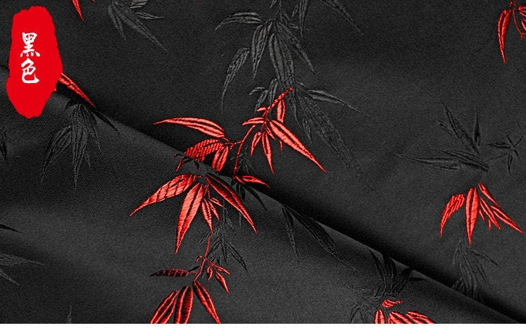 Tissu brocart de soie à motifs bambou et fleurs : largeur 75 cm, matériau de couture coloré