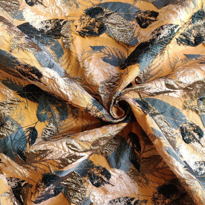 Gold Thread Jacquard Fabric: 3D Embossed Leaves, 59" Wide