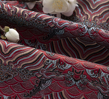 Tissu brocart de soie et rayonne à motif vagues océaniques - 150 cm de large