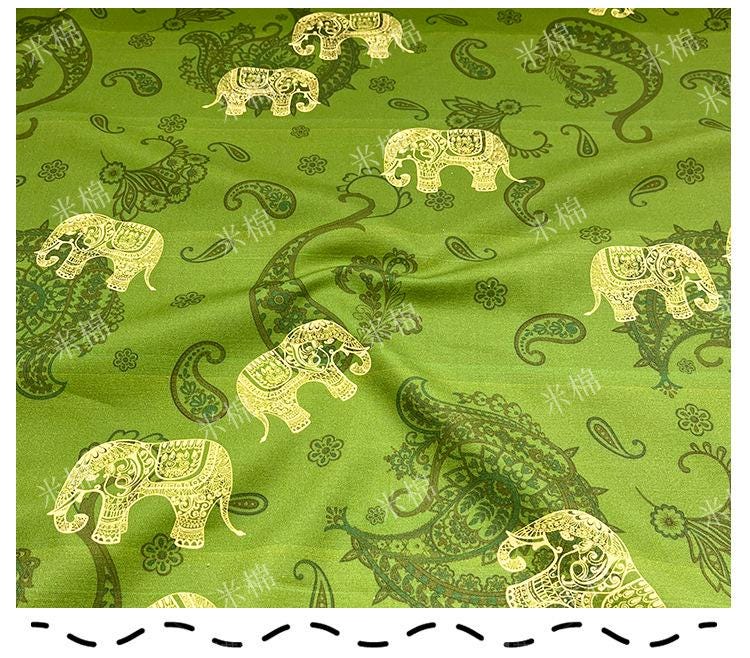 Elephant Print Cotton Fabric: Ethnic Style Sewing Material, 56" Wide
