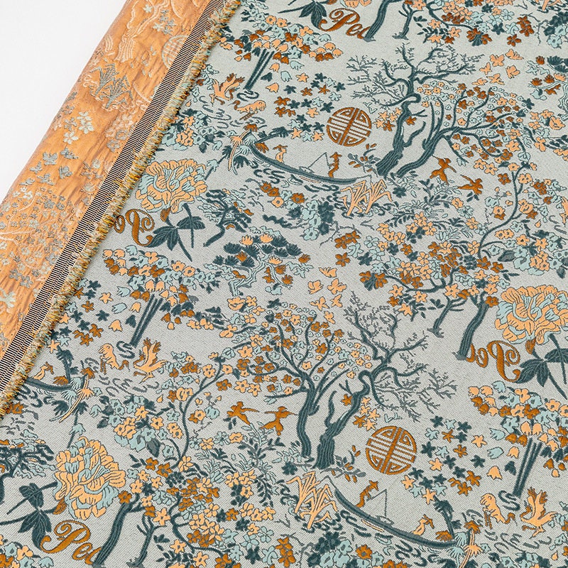 Gold Embossed Jacquard Fabric: Floral Upholstery & Sewing, 59" Wide