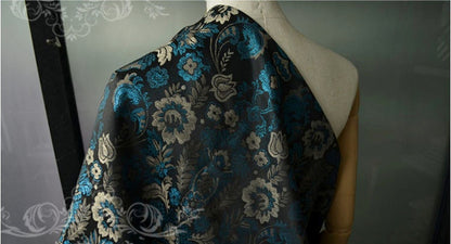 Blue Dandelion Paisley Jacquard Fabric: Ethnic Style Woven Upholstery, 59" Wide