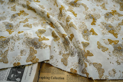 Gold Butterfly Jacquard Fabric: 48"W Designer Upholstery