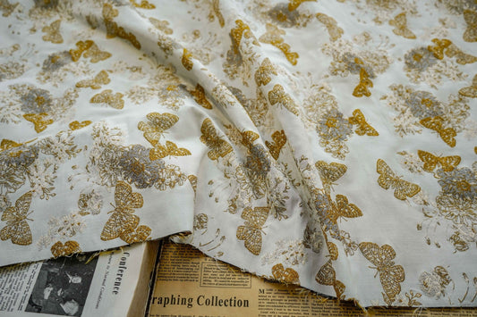 Gold Butterfly Jacquard Fabric: 48"W Designer Upholstery
