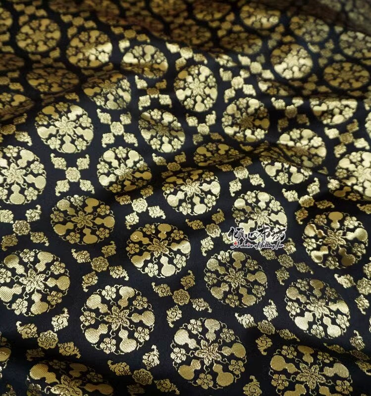 Nishijin Weaving Brocade Fabric: Auspicious Gourd Flower, Gold Thread (59"W)