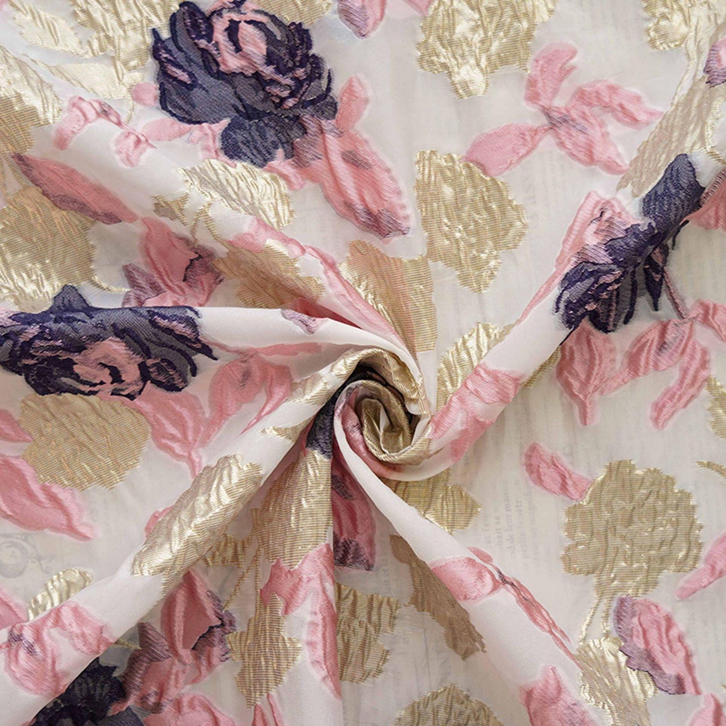 Gold Thread Jacquard Fabric: 53"W Retro Palace Damask - By The Meter