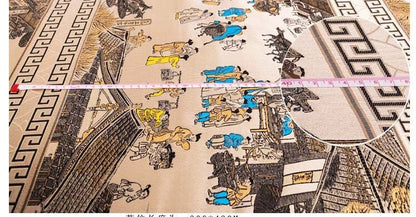 Khaki Silk Brocade Fabric: Ancient Chinese Painting, 118" Wide
