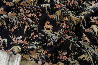 Tissu jacquard rétro motif cerf : texture 3D pour ameublement, costumes et décoration - 142 cm de large