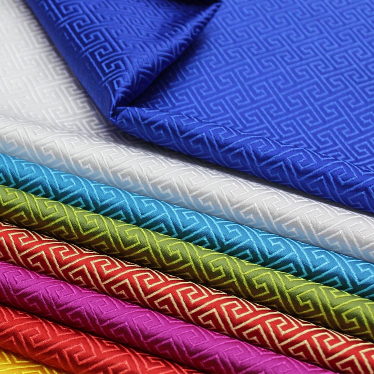 Chinese Brocade Fabric: Small Fret Pattern Silk Rayon Blend