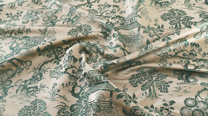 Willow Pavilion Brocade Fabric: 59" Silk Blend, Spring Scenery