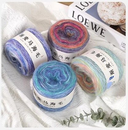Rainbow Mohair Silk Yarn: Hand-Dyed Gradient Lace Knitting Wool