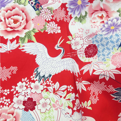 Japanese Crane Flower Fabric: 100% Cotton Sewing Material