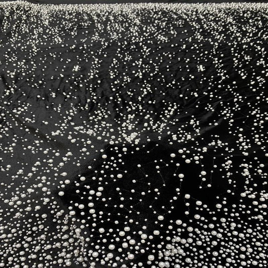 Tissu velours français perlé : Broderie florale appliquée « Large »