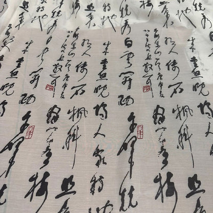 Tissu Tencel Ramie : Imprimé calligraphique Lanting Preface, 140 cm de large