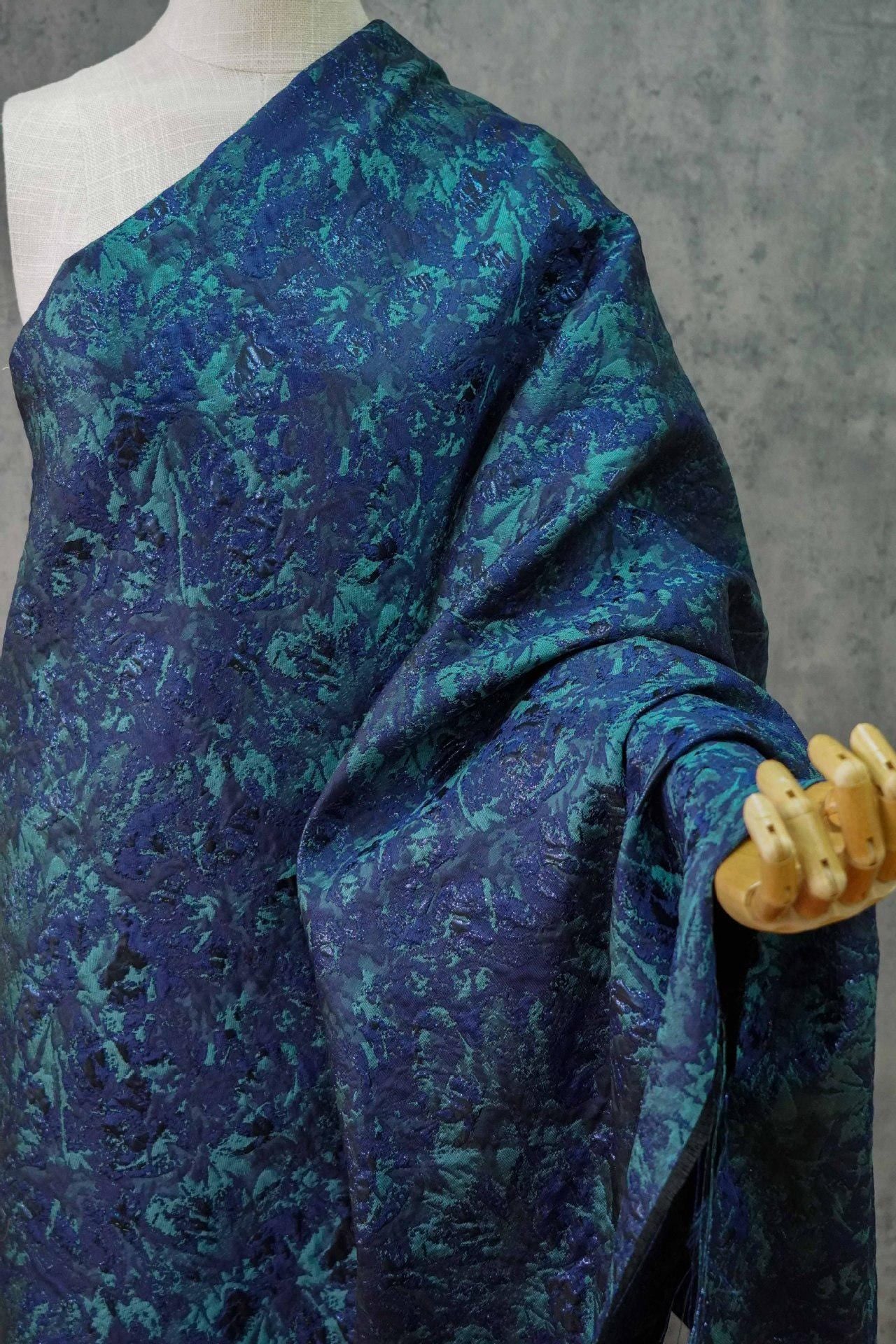 Dark Blue Jacquard Fabric: Retro 3D Texture, Upholstery & Sewing, 59" Wide