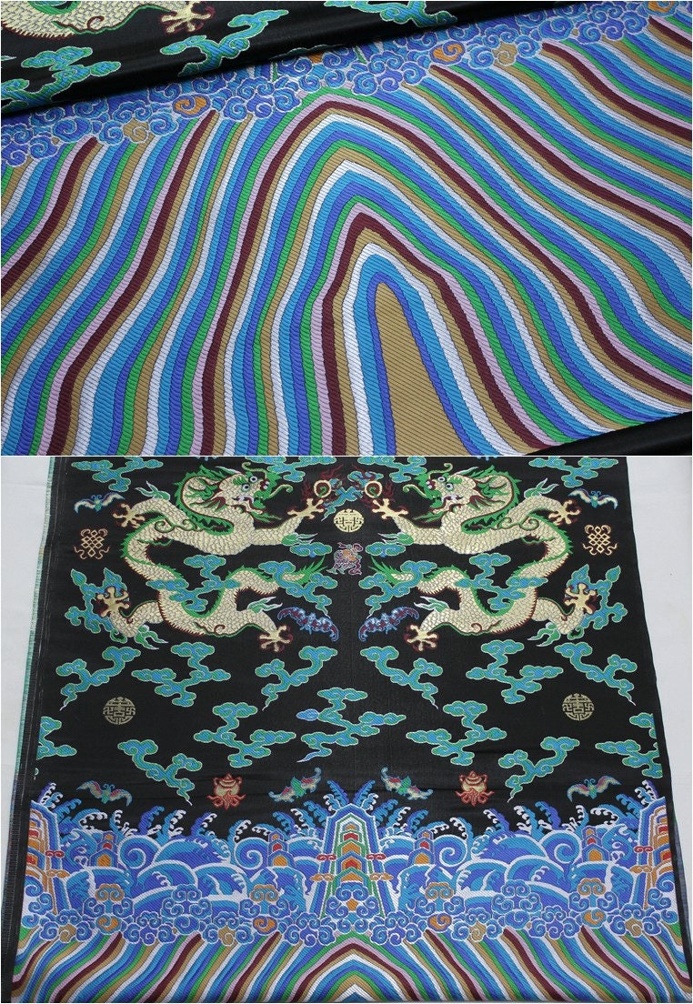 Double Dragon Silk Brocade Fabric: Chinese Cheongsam Wedding Pattern