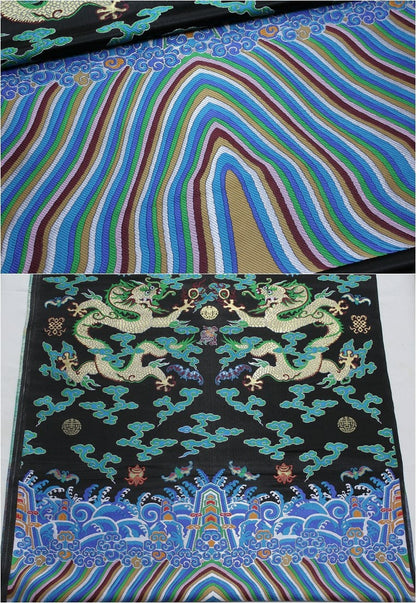 Double Dragon Silk Brocade Fabric: Chinese Cheongsam Wedding Pattern