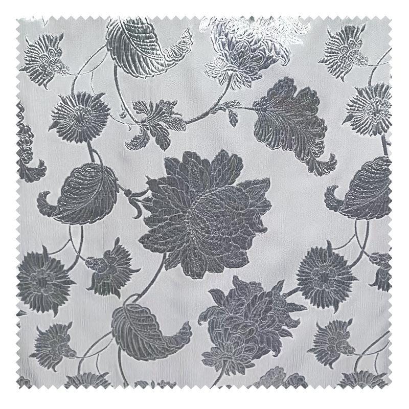Tissu jacquard argenté à motif floral ��� Broca à grandes fleurs en relief 3D"Large