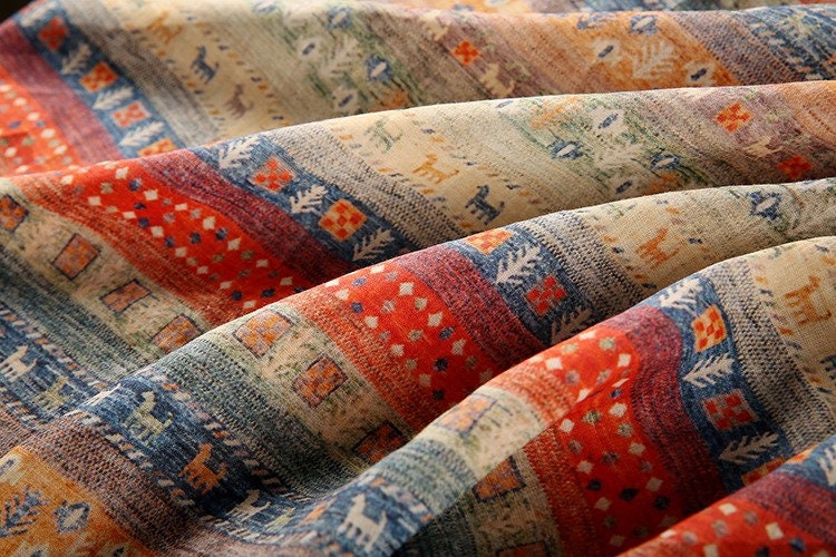 Printed Ramie Fabric: Asian Ethnic Style, Upholstery & Costume (57"W)