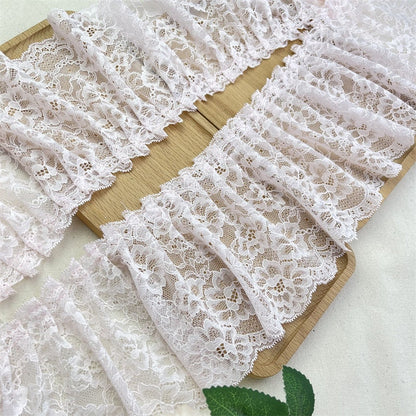 Baby Pink Pleated Lace Trim, Ruffled Fabric, 5.5" Wide