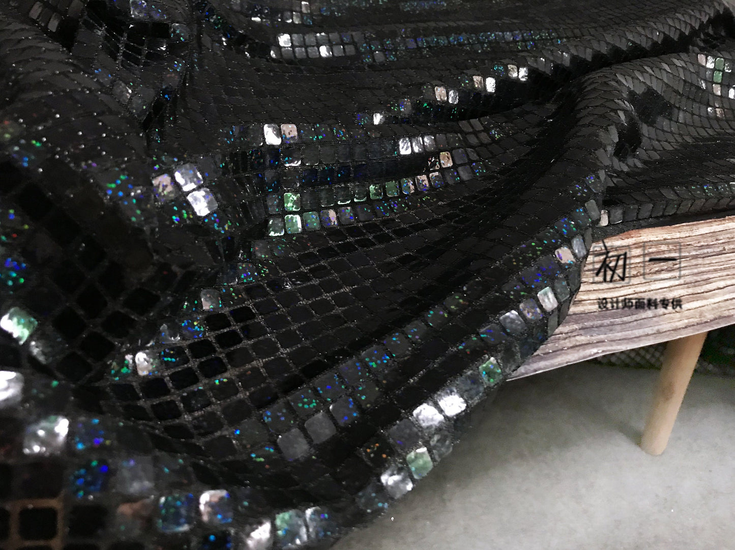 Gold Geometric Sequined Mesh Fabric, Wedding Designer Fabric, 37.5" Wide