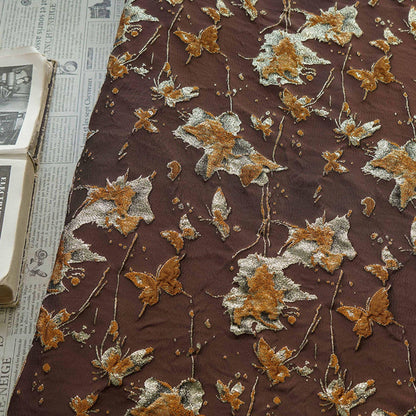 Embossed Butterfly Brocade Fabric: Gold Thread Jacquard Ink Splash - Sewing Material