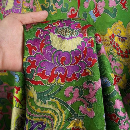 Gold Shantung Rayon Fabric: Dunhuang Pattern Upholstery, Costume, Scarf