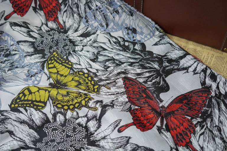Butterfly Jacquard Fabric: Retro Drapery, Upholstery, Costume - 60"W