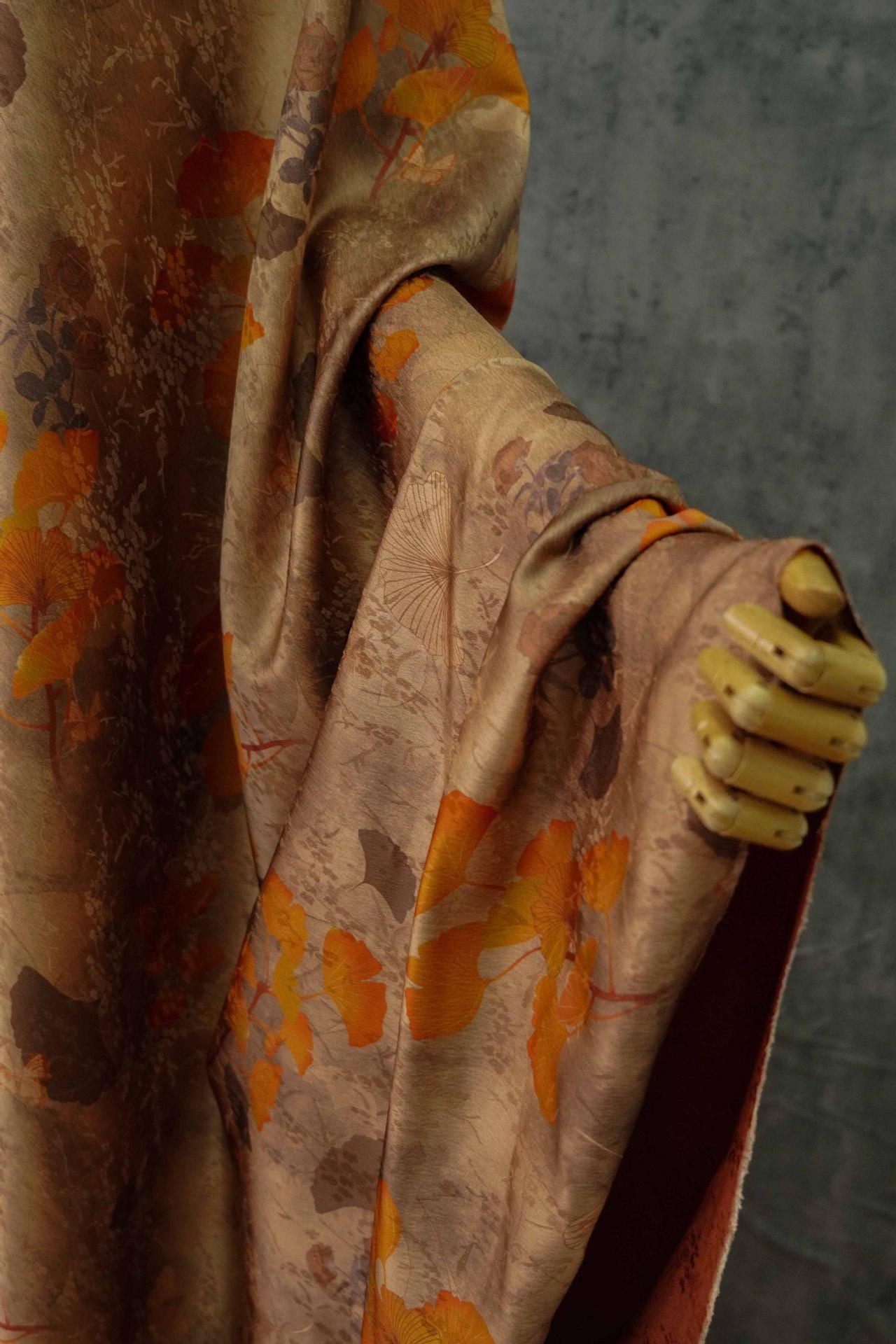 Autumn Leaf Satin Fabric: 59"W Gambiered Canton Gauze