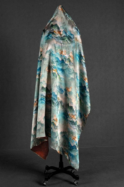 Peacock Blue Shantung Fabric: Northern Song Dynasty Inspired Upholstery