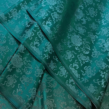 Silk Brocade Fabric: Mongolian Tibetan Double Fish Design, 29.5" Wide