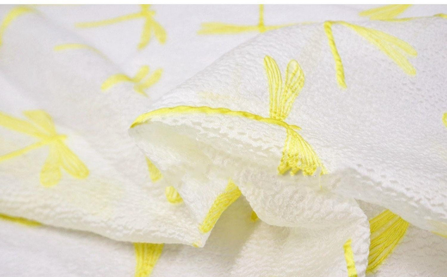 Dragonfly Jacquard Fabric: Gold Embossed Upholstery, Sewing, Costume (55"W)