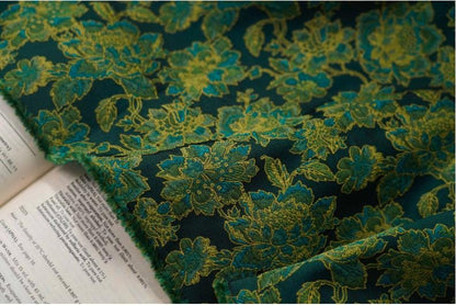 Green Floral Jacquard Damask Fabric: 55"W Oriental Costume Decor