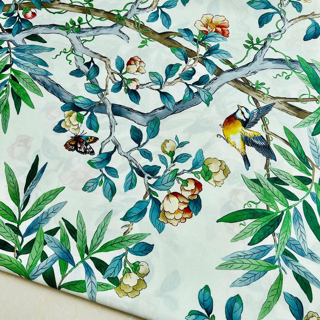 Floral Bird Print Cotton Fabric: 59" Wide Sewing Quilting