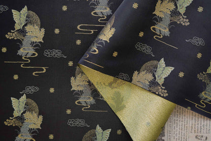 Black Jacquard Fabric: Gold Butterfly Pattern, Upholstery & Sewing (59" W By 1 Meter)