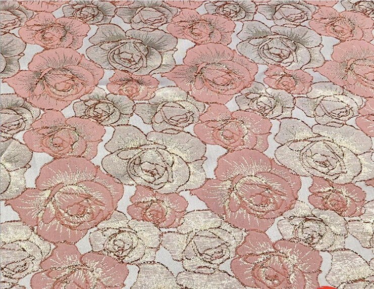 Rose Jacquard Brocade Fabric: 59"W Satin Damask, Antique Cheongsam Sewing
