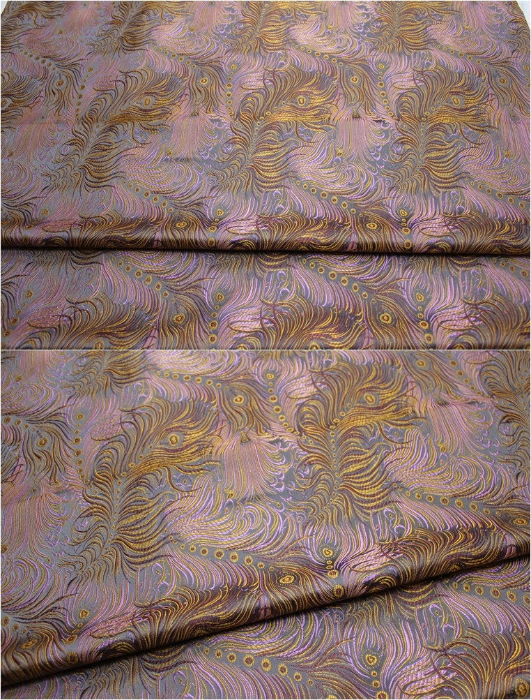 Peacock Feather Brocade Fabric: Floral Chinese Silk Rayon Blend